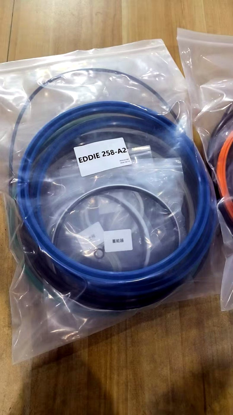 Seal kit EDDIE 258-A2 opened showing the component groups bagged and labelled inside