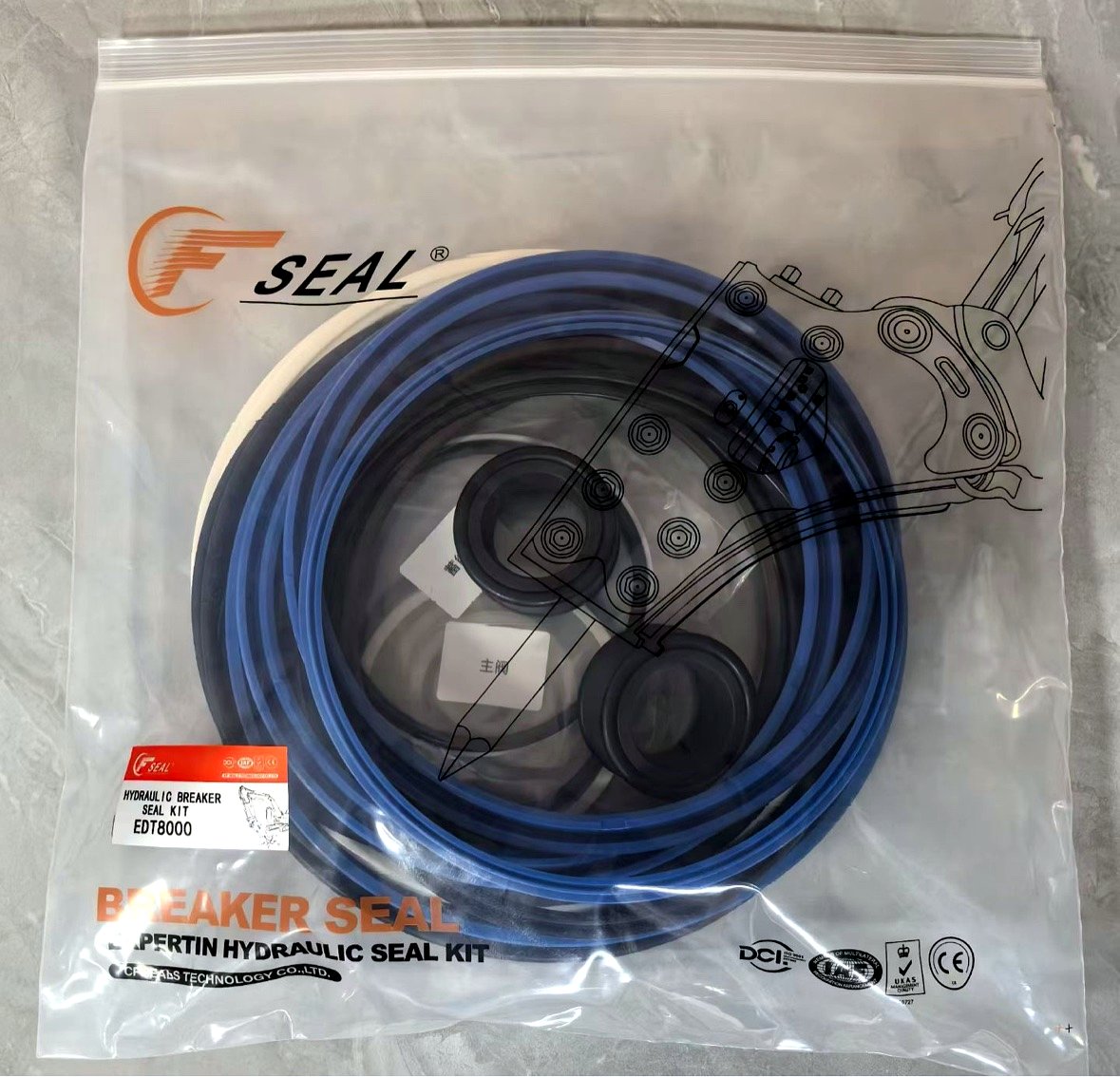 EDT8000 hydraulic breaker seal kit in its sealed branded bag